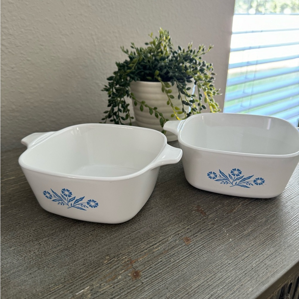 Set 2 VTG Corning Ware Blue Cornflower Small Casserole Dishes P43B Square NO Lid